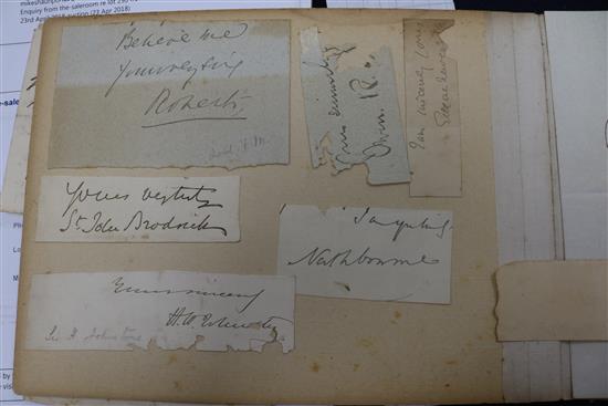 A small collection of autographs to include Disraeli and Kipling etc